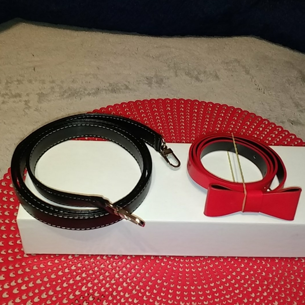 Red belt & black bag strap